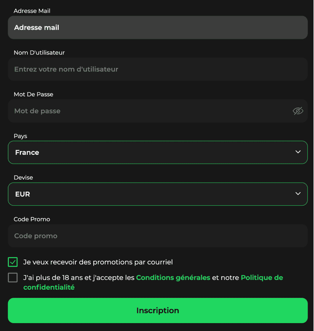 Registration at Betify casino